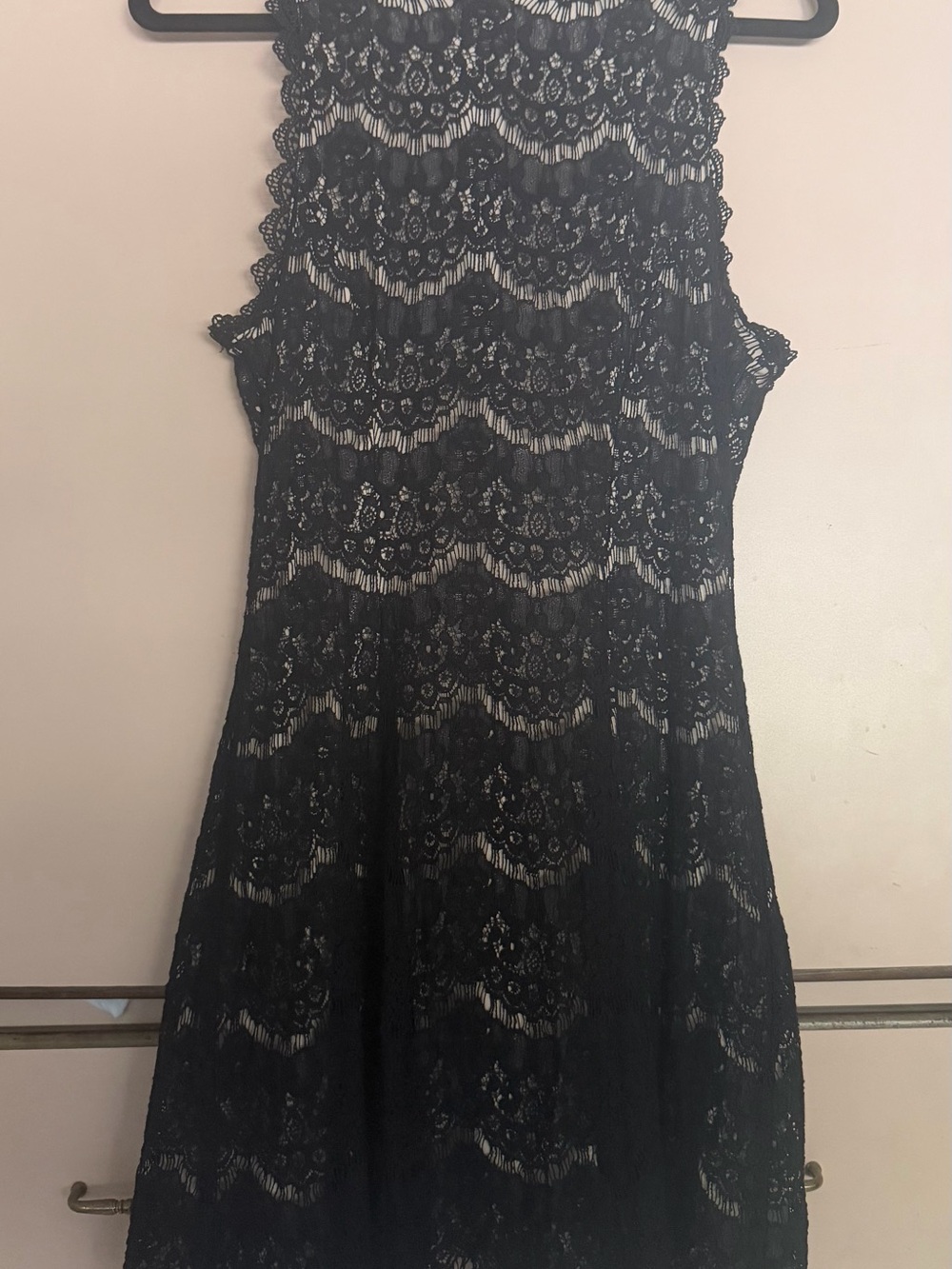 Francesca's Collections Black Lace High-Neck Fit & Flare Mini Dress